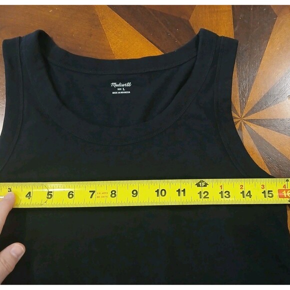 MADEWELL WOMEN'S TRUE BLACK WHISPER COTTON SCOOPNECK RIBBED TRIM TANK TOP Sz L - Picture 7 of 11